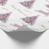 Sparkling Reindeer Pastel Pink Christmas Cadeaupapier (Hoek)
