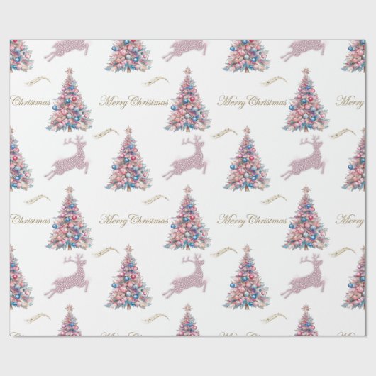 Sparkling Reindeer Pastel Pink Christmas Cadeaupapier (Vlak)