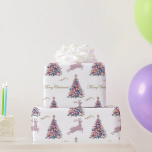 Sparkling Rendier Pastel Roze Kerstmis  Cadeaupapier