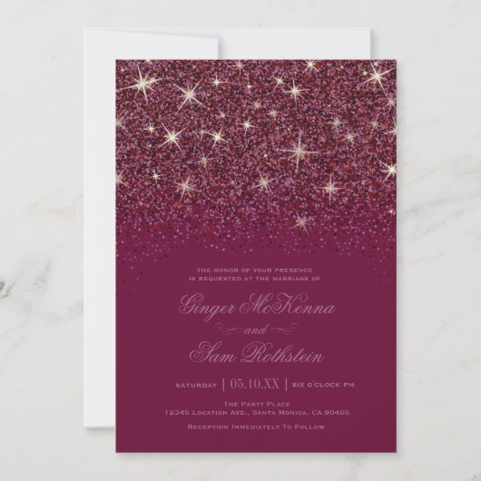Sparkling Ruby Glitter Huwelijksuitnodigingen Kaart (Voorkant)