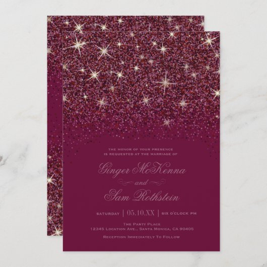 Sparkling Ruby Glitter Huwelijksuitnodigingen Kaart (Voorkant / Achterkant)