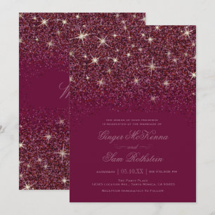 Sparkling Ruby Glitter Huwelijksuitnodigingen Kaart