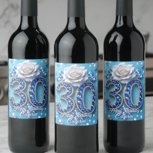 Sparkling Sapphire Diamond en Roos 30e verjaardag Wijn Etiket