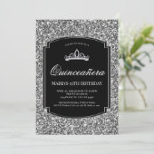 Sparkling Silver Glitter Quinceañera Uitnodigingen (Staand voorkant)