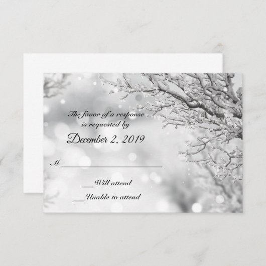 Sparkling Sneeuw en Ijs Winter RSVP-reactiekaarten RSVP Kaartje (Voorkant / Achterkant)