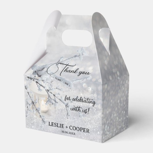 Sparkling Sneeuwlantaarn Winter Bruiloft Dank u Bedankdoosjes (Voorkant Zijde)
