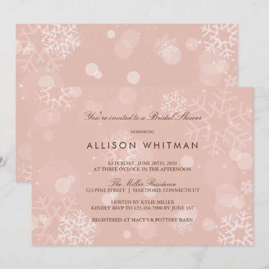 Sparkling Snowflakes Invitation à la douche nuptia (Devant / Derrière)