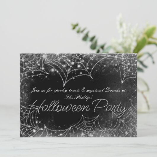 Sparkling Spiderwebs Halloween fêtes Invitations (Debout devant)