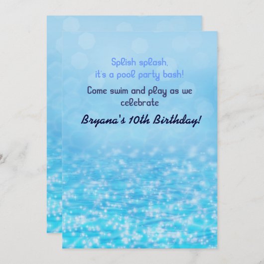 Sparkling Water Beach Pool Party Uitnodiging (Voorkant / Achterkant)