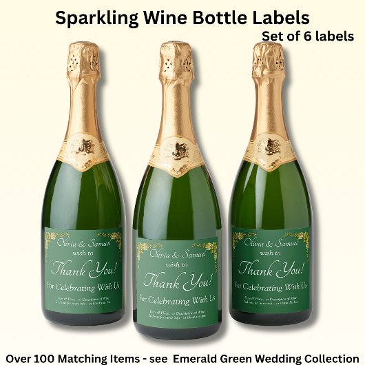 Sparkling Wine Bottle Labels, Emerald Green & Gold Wijnetiket