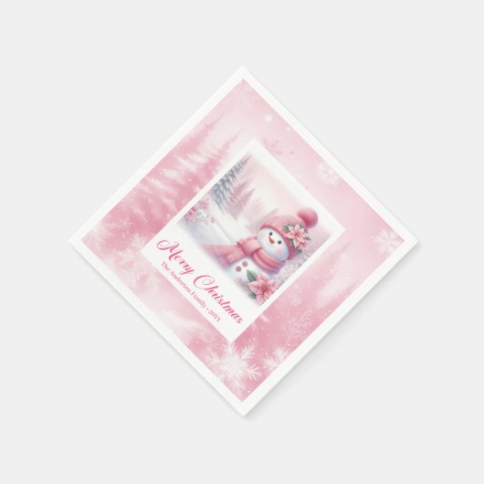Sparkling Winter Scene Pinkmas Christmas Napkins Servet (Hoek)