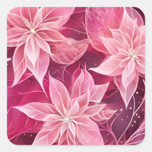 Sparkling Zachte Roze Poinsettia Vierkante Sticker
