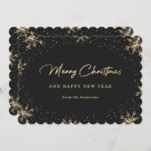 Sparkling Zwart en Goud Sneeuwvlok Sneeuw Feestdagenkaart (Voorkant / Achterkant)