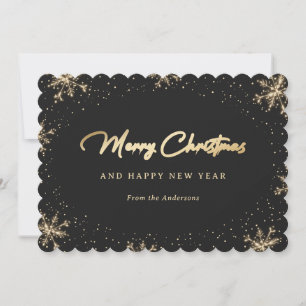 Sparkling Zwart en Goud Sneeuwvlok Sneeuw Feestdagenkaart
