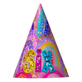 Sparkly 6th Rainbow Sequin Gold Glitter Maximalist Feesthoedjes