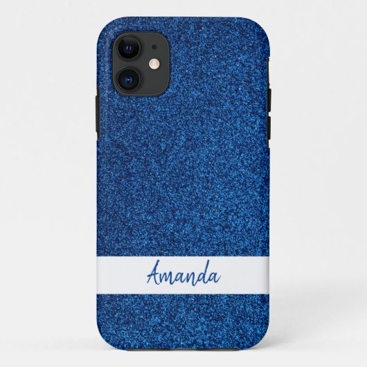 Sparkly aangepaste naam Girly Blue Glitter Case-Mate iPhone Case (Achterkant)