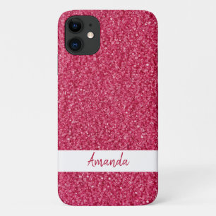 Sparkly aangepaste tekst Girly roze glitter iPhone 11 Hoesje