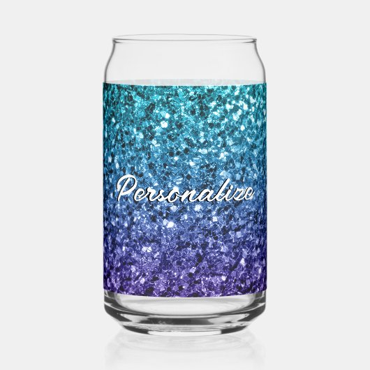 Sparkly aqua blauw Ombre sparkles Aangepaste tekst Blikvorm Glas (Voorkant)