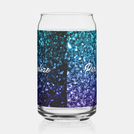 Sparkly aqua blauw Ombre sparkles Aangepaste tekst Blikvorm Glas (Rechts)