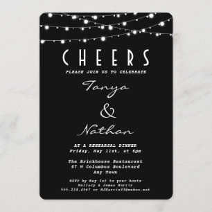 Sparkly Black Elegant Rehearsal Dinner Invitation Kaart