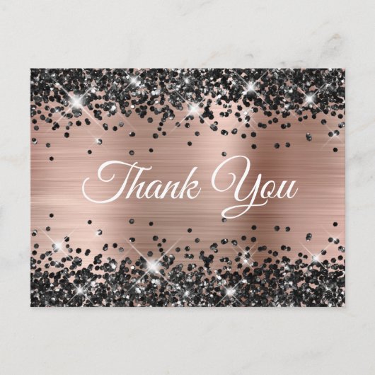 Sparkly Black Glitter Roos Gold Foil Hartelijk dan Briefkaart (Voorkant)