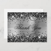 Sparkly Black Glitter Silver Foil Fancy Hartelijk  Briefkaart (Voorkant / Achterkant)