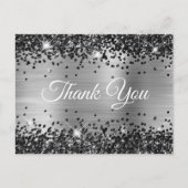 Sparkly Black Glitter Silver Foil Hartelijk dank Briefkaart (Voorkant)