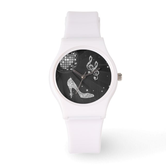 Sparkly Black Music Note & Stiletto Heel Horloge (Voorkant)