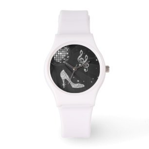 Sparkly Black Music Note & Stiletto Hiel Horloge