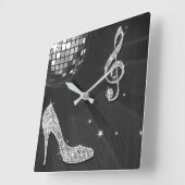Sparkly Black Music Note & Stiletto Hiel Vierkante Klok (Hoek)