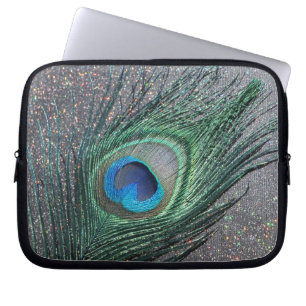 Sparkly Black Peacock Feather-nog leven Laptop Sleeve