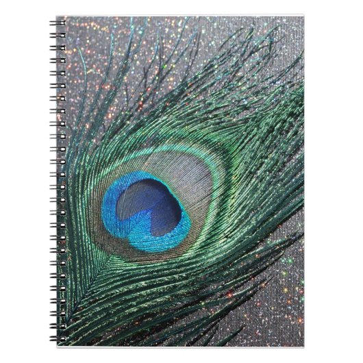 Sparkly Black Peacock Feather-nog leven Notitieboek (Voorkant)