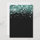 Sparkly Blauwgroen Glitter Black Elegant Calligraf Save The Date (Achterkant)