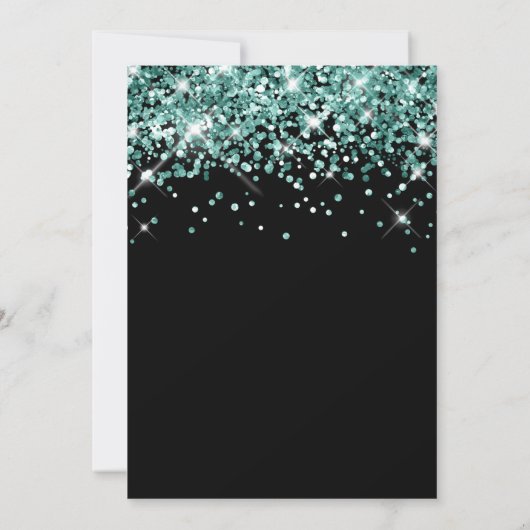 Sparkly Blauwgroen Glitter Black Elegant Calligraf Save The Date (Achterkant)