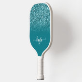 Sparkly Blauwgroen Glitter Ombre Modern Script Pickleball Paddle (Links)