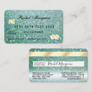 Sparkly Blauwgroen Green Gold Glitter Credit Visitekaartje