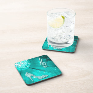 Sparkly Blauwgroen Music Note & Stiletto Hiel Bier Onderzetter