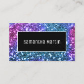 Sparkly Blauwgroen Roze Sequin Glitter Personalise Visitekaartje (Voorkant)