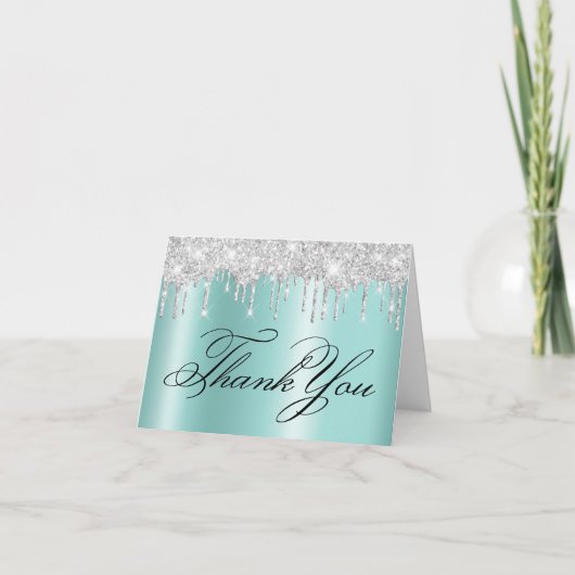 Sparkly Bleek Silver Glitter Drift Light Blauwgroe Bedankkaart (Voorkant)