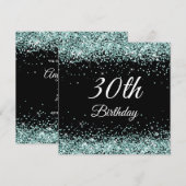 Sparkly Bleek Turquoise Glitter Black 30th Birthda Kaart (Voorkant / Achterkant)