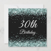 Sparkly Bleek Turquoise Glitter Black 30th Birthda Kaart (Voorkant)