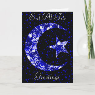 Sparkly Blue Moon en Star Eid Al Fitr Groeten Feestdagen Kaart