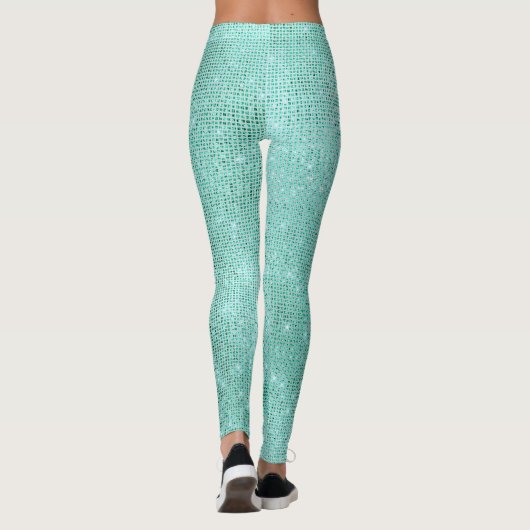 Sparkly Blue Ocean Beach Aqua Metallic Diamond Leggings (Achterkant)