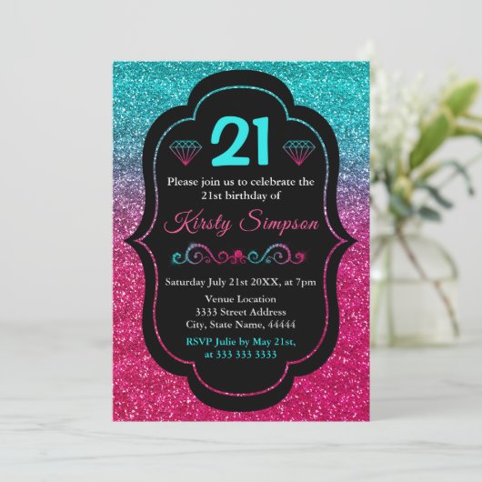 Sparkly Blue & Roze gradiënt Glitter Birthday Kaart (Staand voorkant)