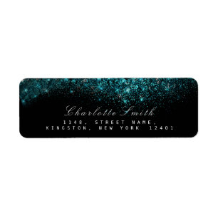 Sparkly Blue Turquoise Ocean Black Glitter RSVP Etiket
