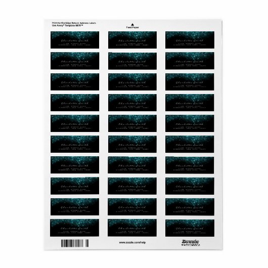 Sparkly Blue Turquoise Ocean Black White Glitter Etiket (Full Sheet)