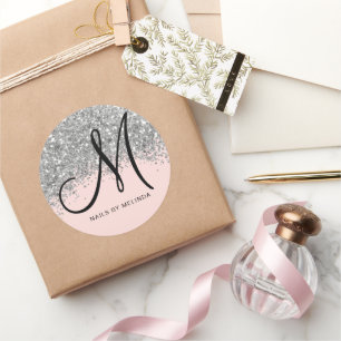 Sparkly Blush Pink Silver Confetti Glitter Busines Ronde Sticker