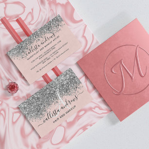 Sparkly Blush Roze Zilver Confetti Glitter Visitekaartje