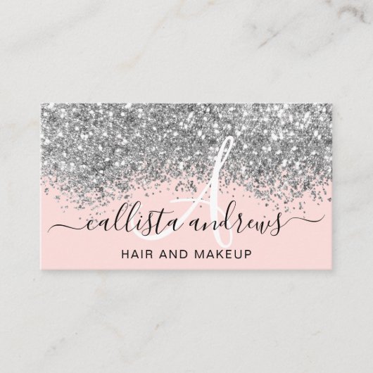 Sparkly Blush Roze Zilver Confetti Glitter Visitekaartje (Voorkant)