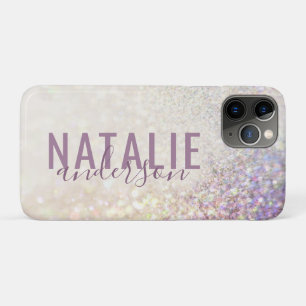 Sparkly bokeh glitter gepersonaliseerde roze paars iPhone 11 pro hoesje
